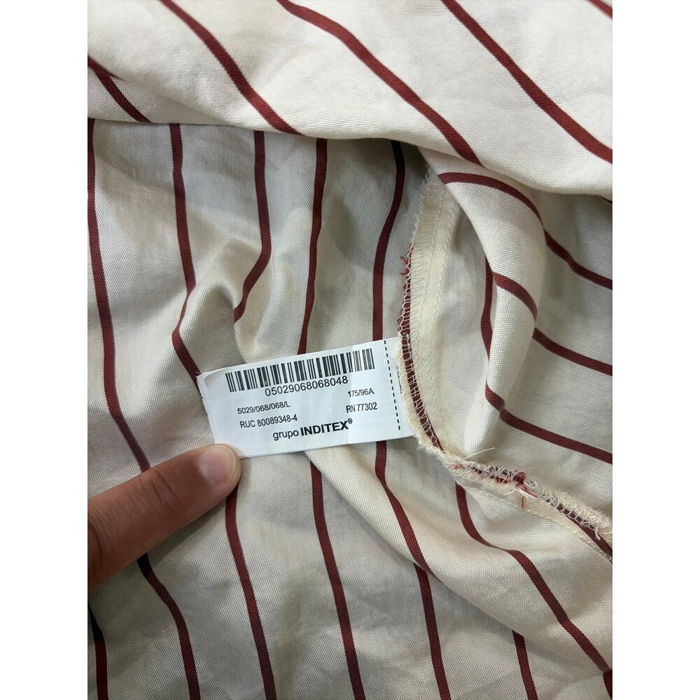 Zara Womens Shirt Dress Large Cream Maroon Striped Midi Button Front Collared - Picture 6 of 9